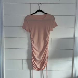 Shein Short Sleeve Scoop Neck Drawstring Ruched Summer Dress Light Pink S #0032